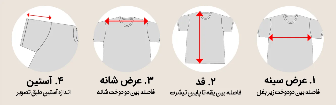 جدول سایز تیشرت سایت مامیکو